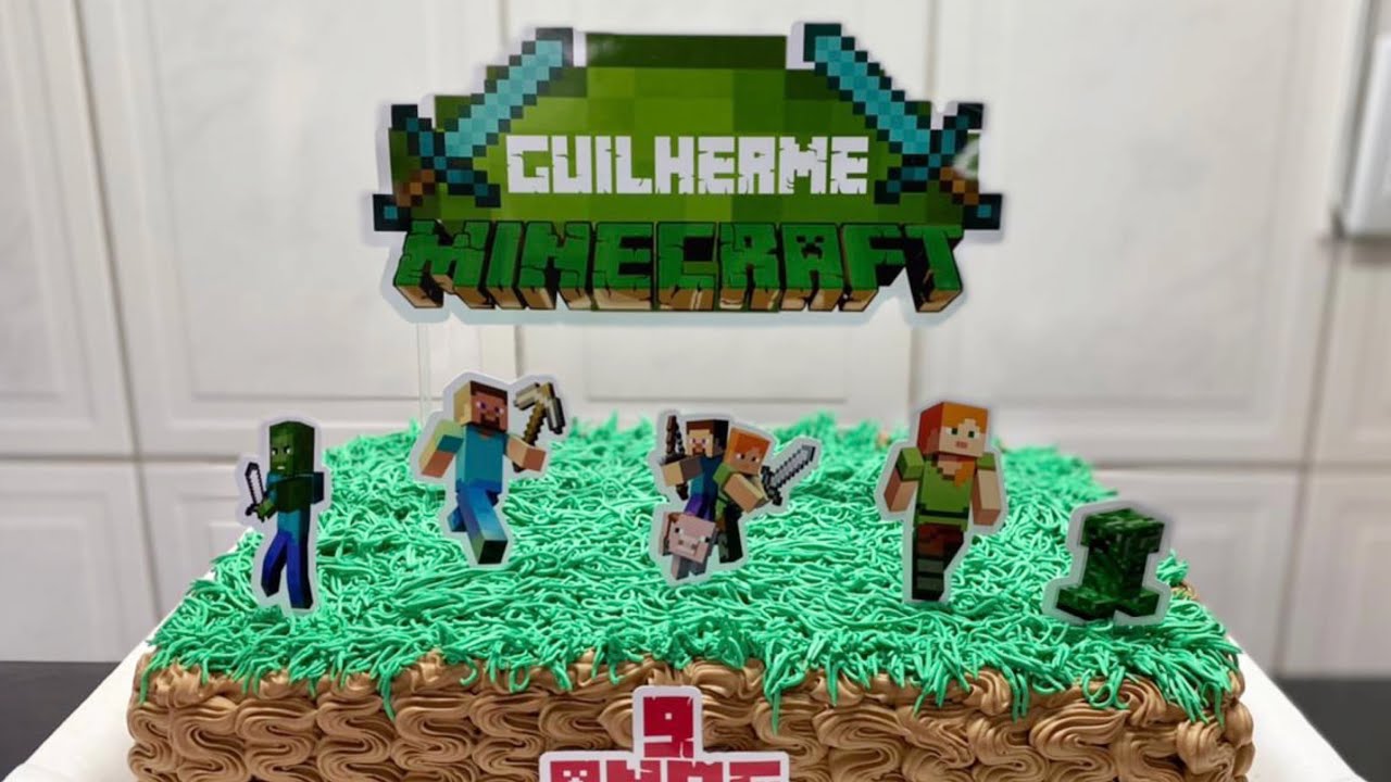 BOLO MINECRAFT + PRIMEIRO TOPPER DA NOSSA LOJA DE PERSONALIZADOS