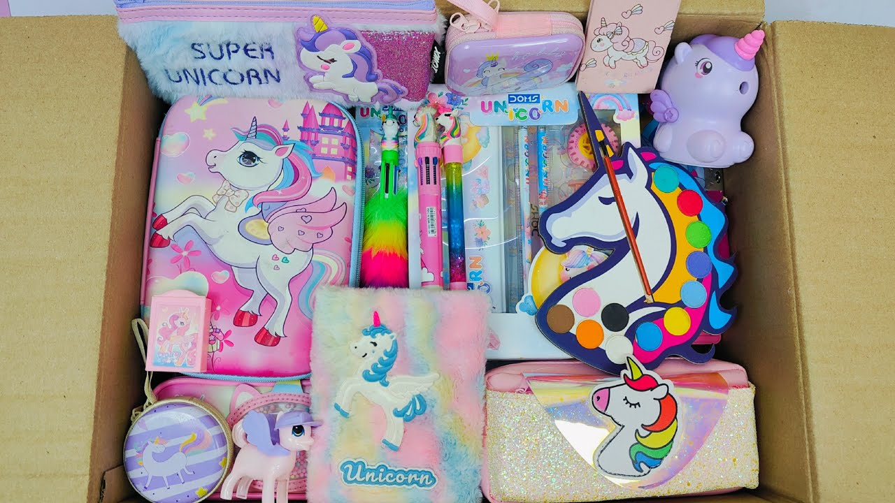 Unboxing Satisfying Unicorn stationery For Girls 📕 Geometry Box, Pencil case, Geometry Box, Eraser,