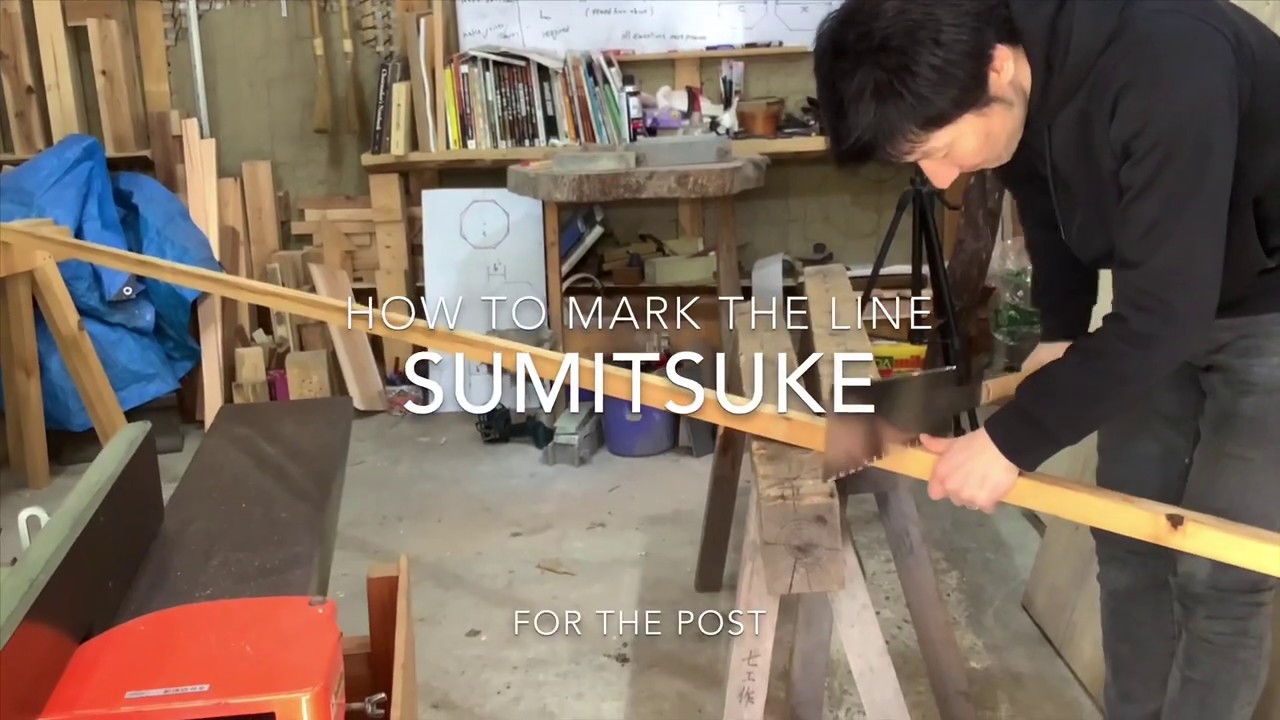 Japanese torii gate production day19. How to mark the line for the post.墨付け
