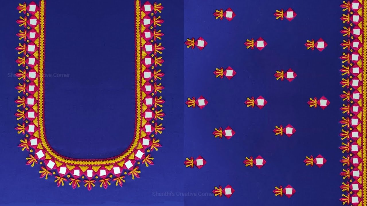 Beautiful Thread & Mirror Work Using Normal Needle | Hand Embroidery On Stitched Blouse Design