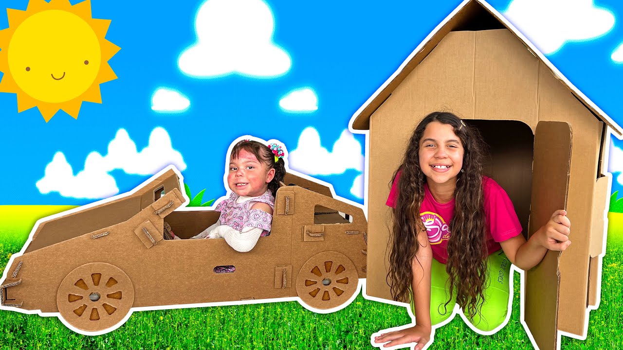 Sarah e Eloah brincam com brinquedos de papelão | Funny Story for Kids - Sarah de Araújo