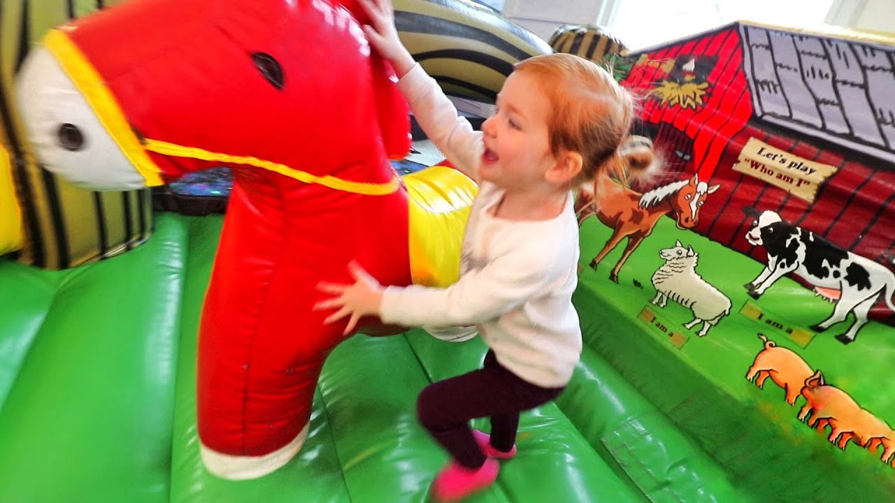FAMILY DAY with Adley and Baby Brother!! pretend play inflatable spirit the horse and farm animals!
