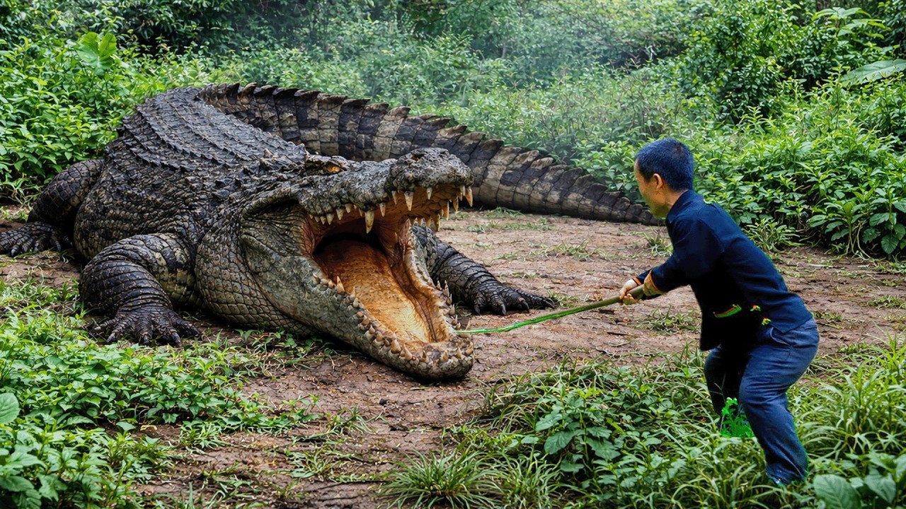 Dwarf Family Primitive Life: Crocodile Encounter During Jackfruit Harvest & Garden Renovation