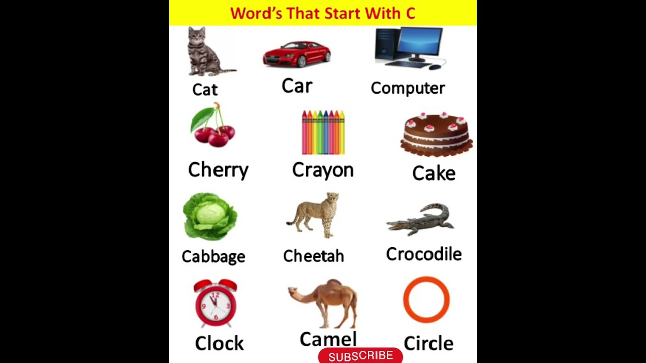 Words That Start With C/English Alphabet/C for Car, c - Cat,c - cake,c - cherry,c - crayon,c - crow