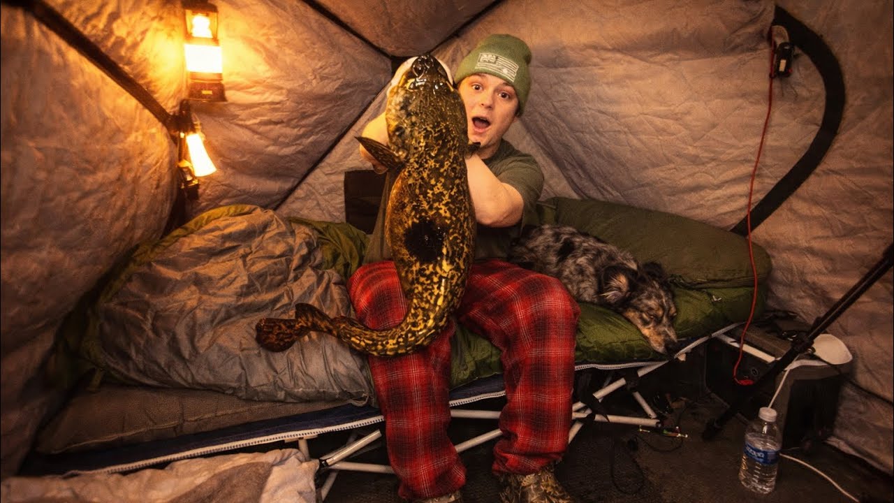 Ice Camping for Burbot in Cozy Little Fishing Tent