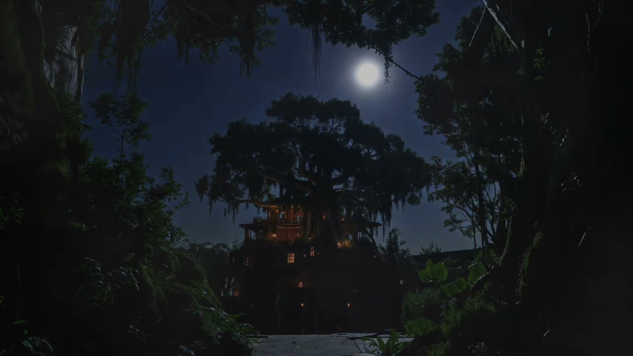 Go To Sleep Now ✦ Moonlit Jungle Treehouse Rain Ambience for Deep Sleep & Anxiety Relief