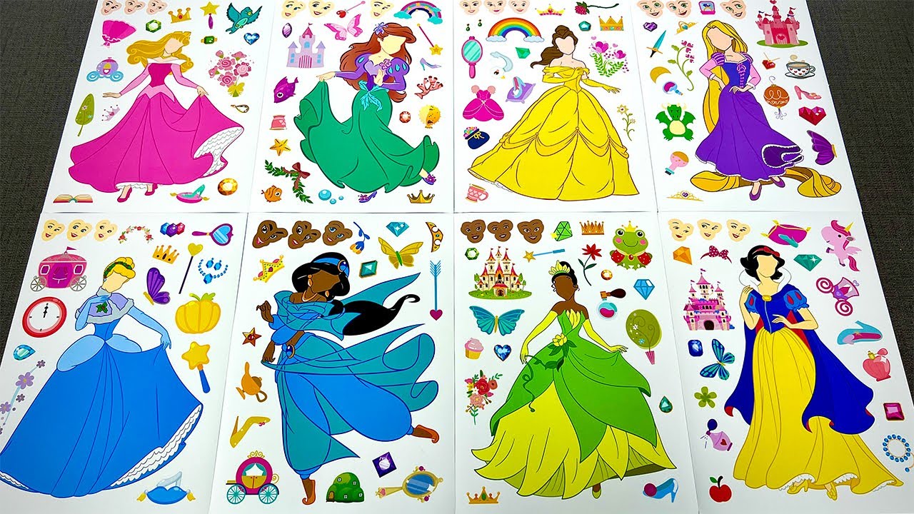 [🐰Paper diy🐰] DISNEY PRINCESS Make a Face 👑✨ DIY Sticker Activity with Ariel and Cinderella