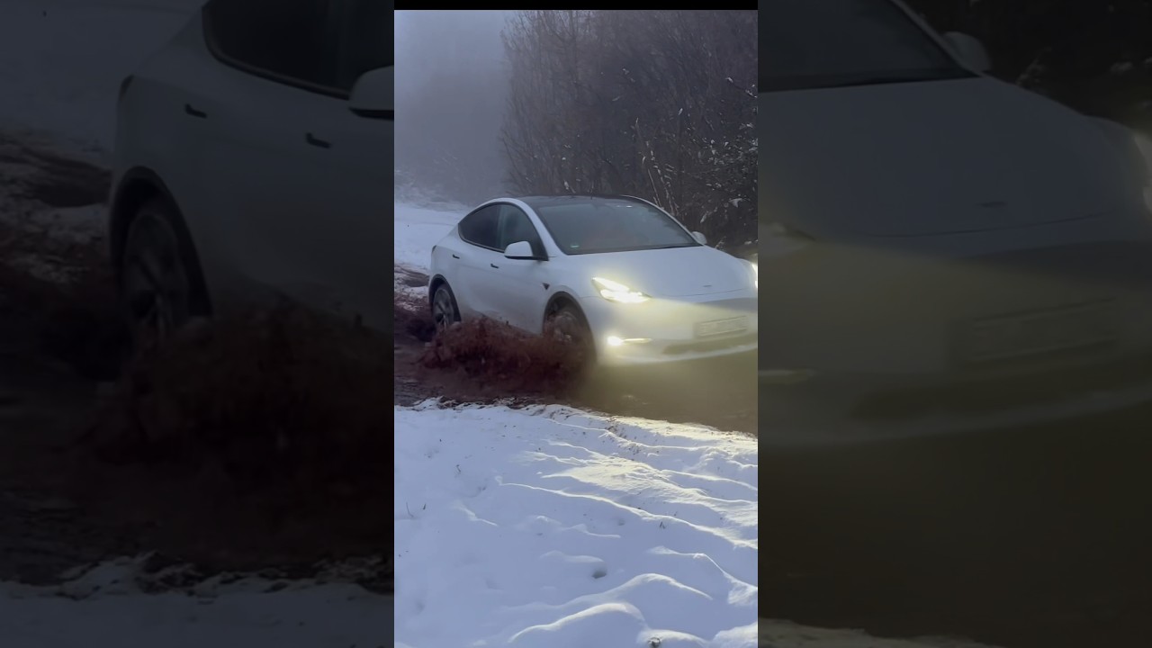 Tesla Model Y AWD VS. Snowy Water muddy Road