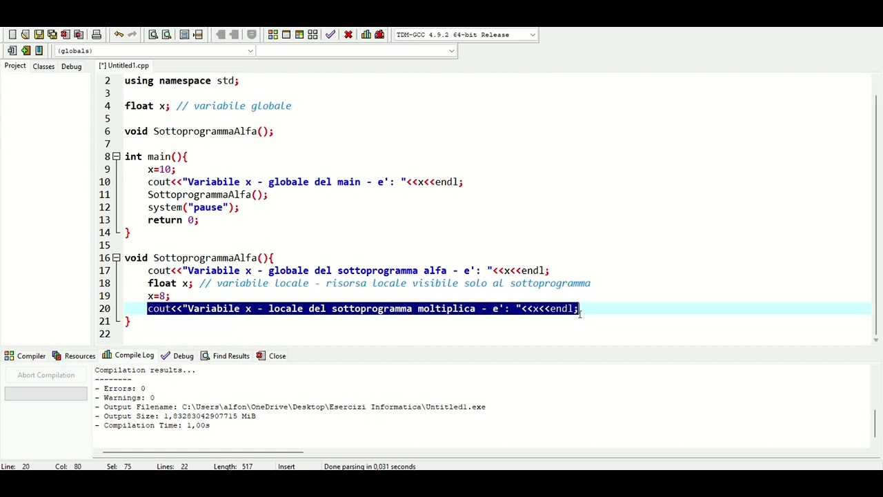 Lez. 12 - Sottoprogrammi in C++ - Variabili globali e locali