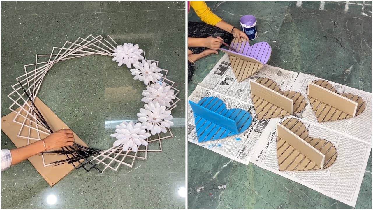 Newspaper craft idea using plastic spoons — Heart shaped wall decor idea