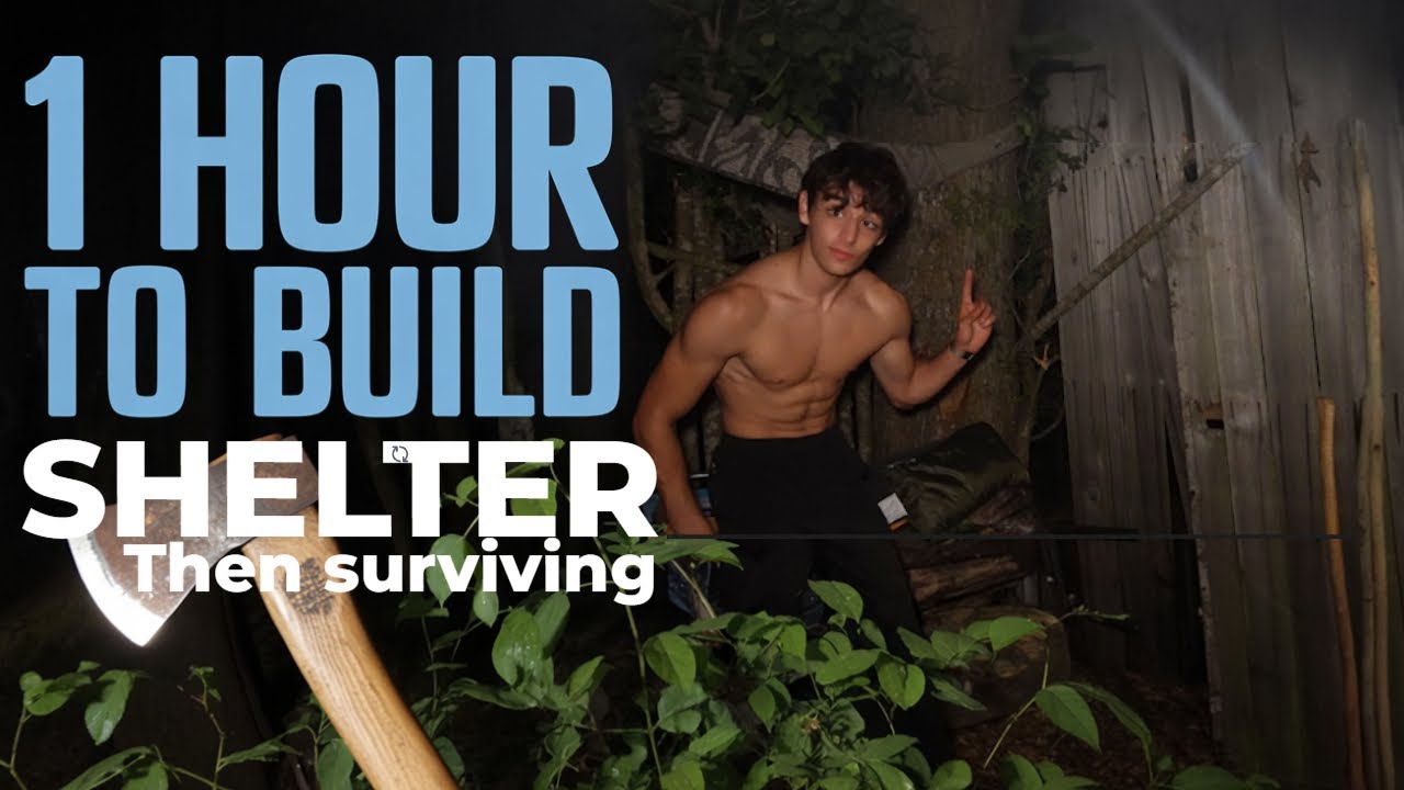 1 hour to build a shelter, then survive overnight | coyote attack!