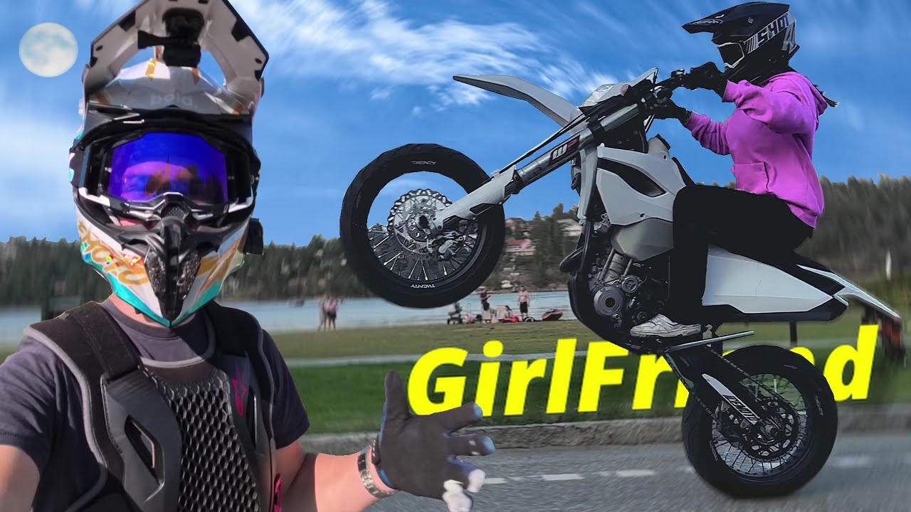 TEACHING GIRLFRIEND How To WHEELIE her SUPERMOTO