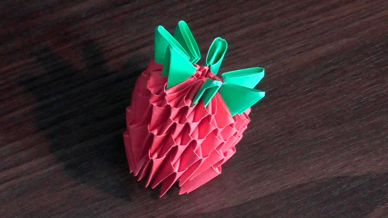 How to make a paper volumetric strawberry. 3D origami tutorial (instruction) for beginners