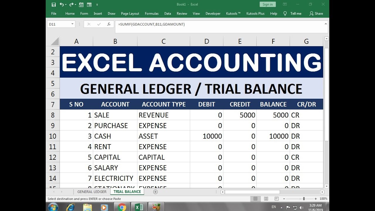 How To Make General Ledger | Trial Balance Sheet in excel Hindi