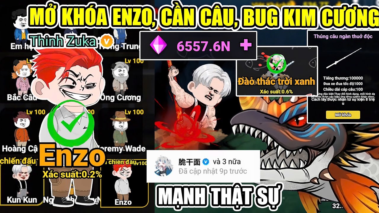 PHÁT HIỆN MỞ KHOÁ NHÂN VẬT ENZO, CẦN CÂU, BUG VÔ HẠN KIM CƯƠNG MỞ CHIÊU MẠNH KunKun CÂU CÁ VẠN CÂN