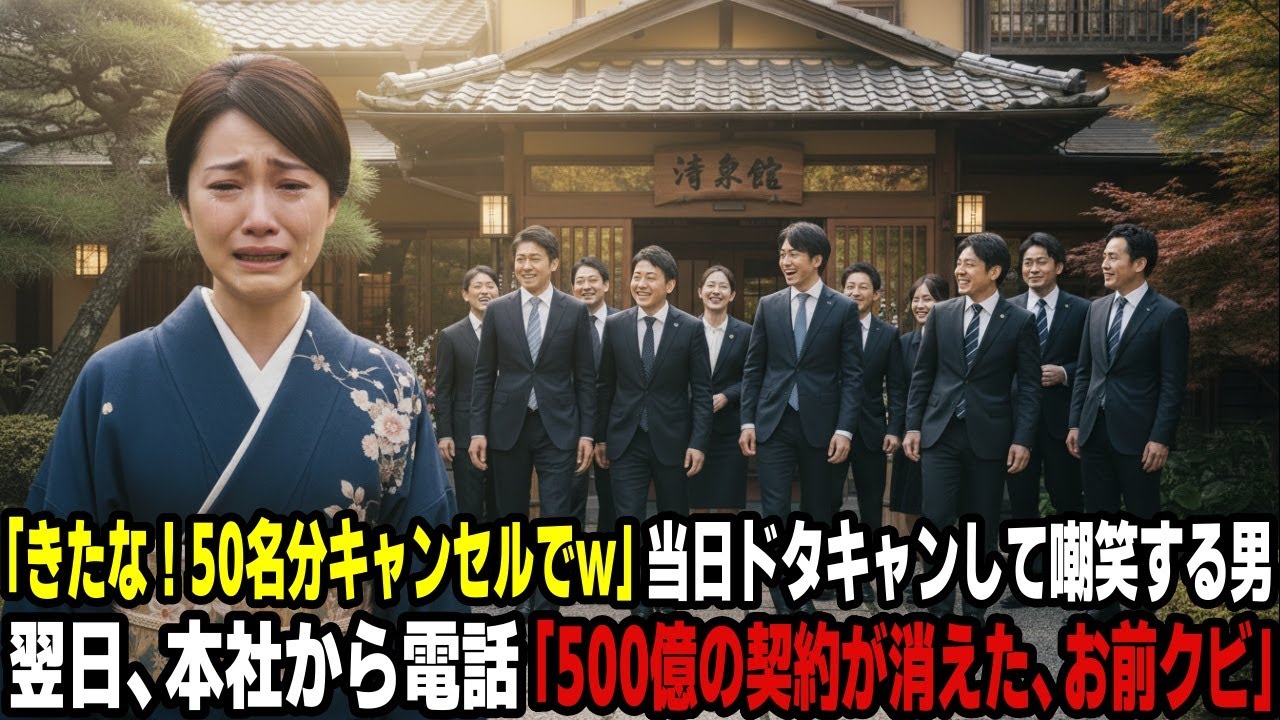 「汚い旅館w、50名分キャンセルでw」当日ドタキャンして嘲笑する男→翌日、本社から電話「500億の契約が消えた、お前クビ」