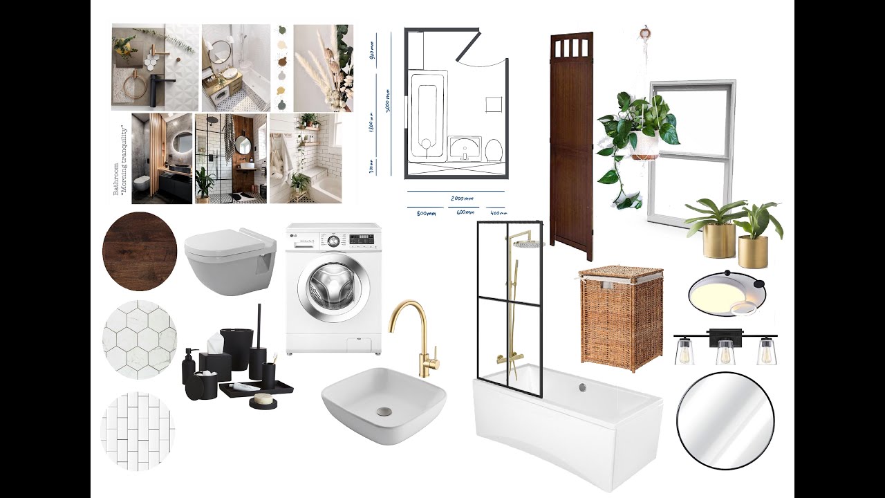 Bathroom Design in Procreate (part one) - Presentation Board (P1) & Perspective Sketch (P2)