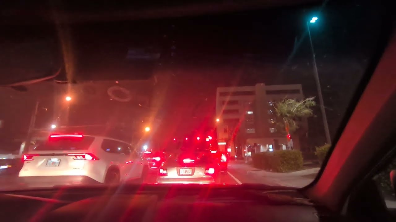 Drive around Downtown Sarasota, FL at Night Fall 2025
