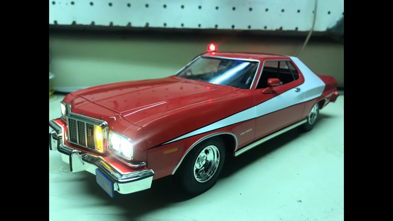 Joel's custom 1976 Ford Gran Torino Starsky & Hutch diecast model with working lights!