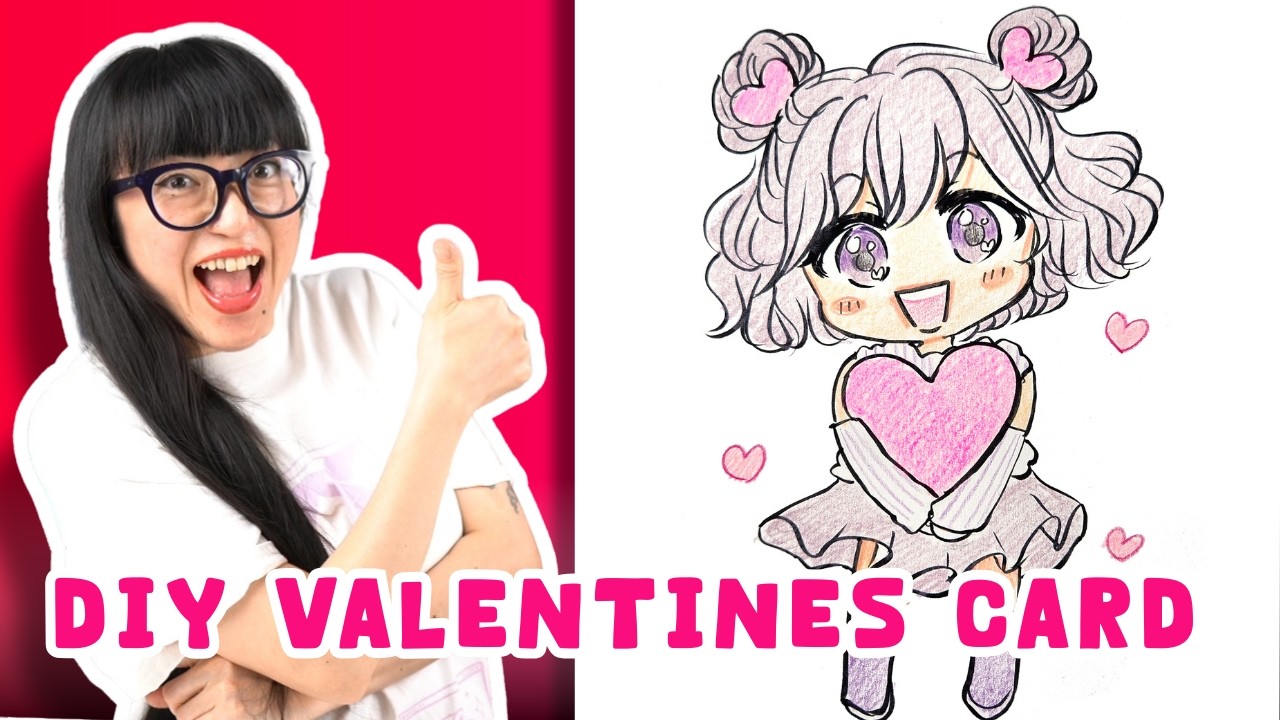 How To Draw a Valentines Day Card with a Cute Chibi Character - Easy Step-by-Step Beginners Tutorial