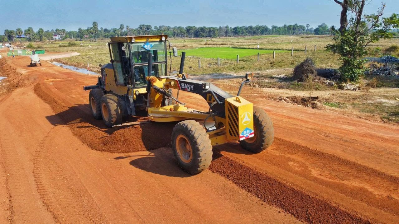 Best SANY Motor Grader Action  Skilled Operator Leveling Soil & Building New Road Foundations