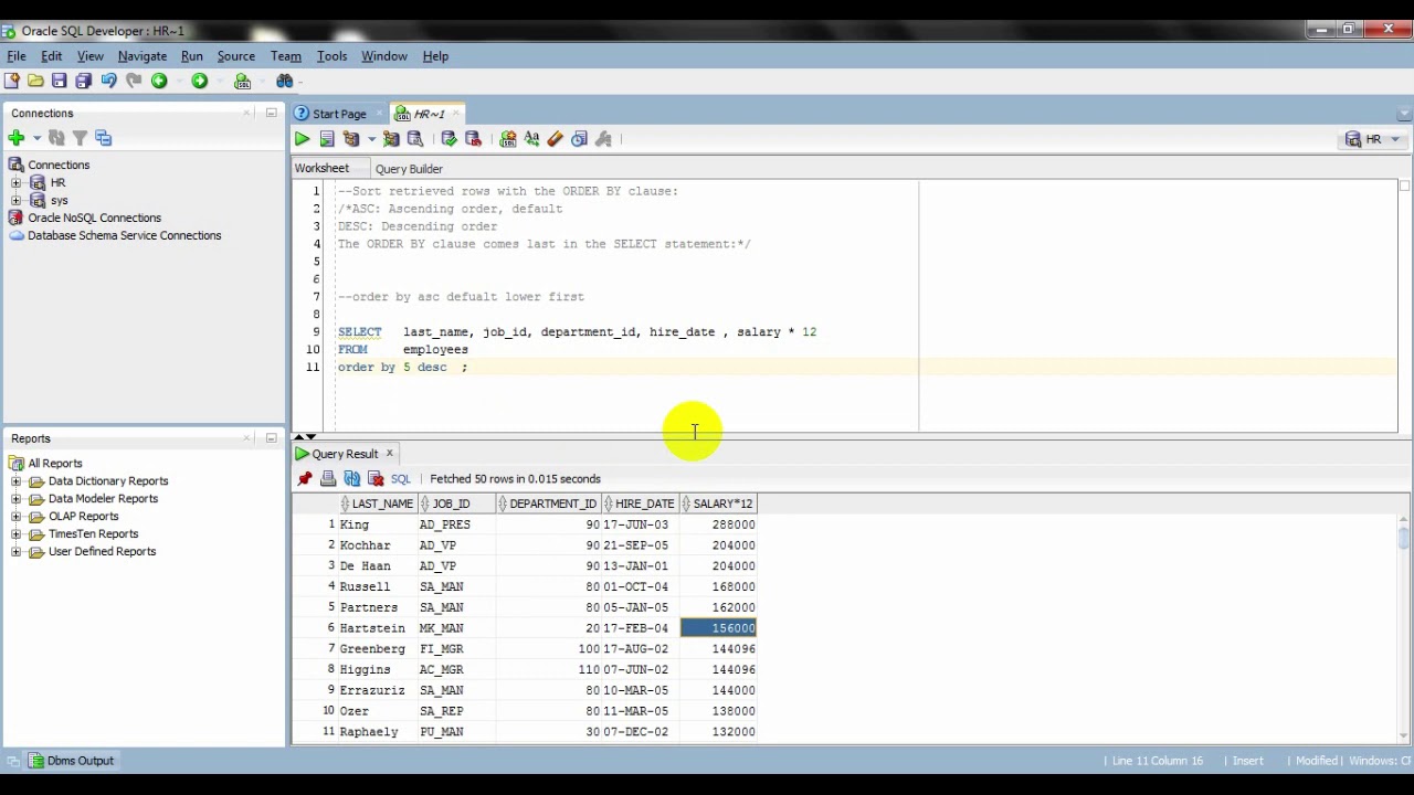 Oracle Database 12c : 08 sorting data (ORDER BY )