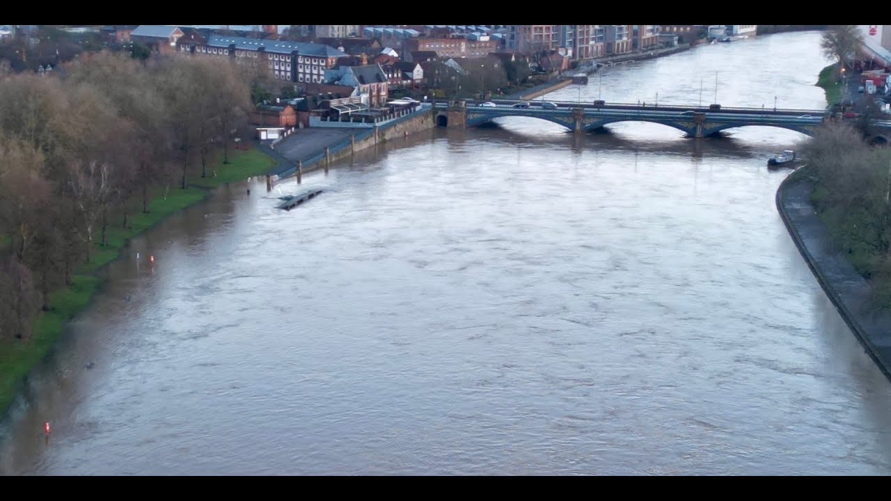 Drone footage shows River Trent flooding in Nottingham