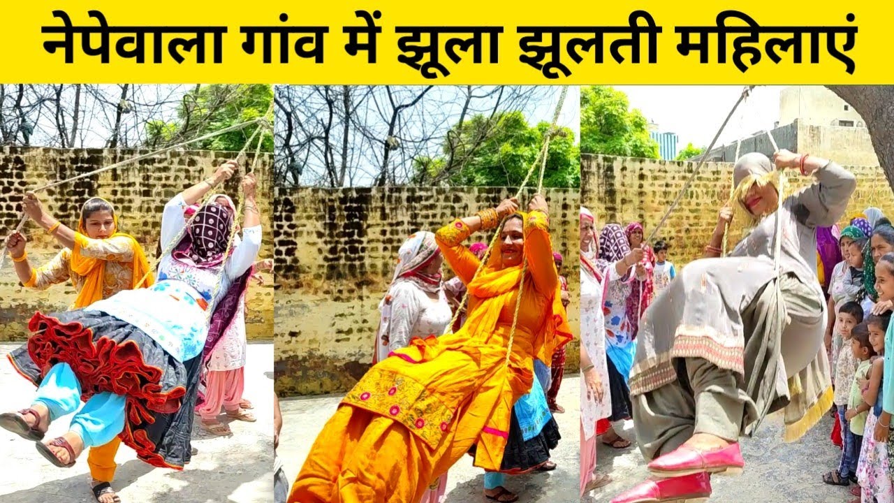 संस्कृति को दोबारा दोहराते हुए नेपेवाला गांव में महिलाएं झूला झूलती हुई ।