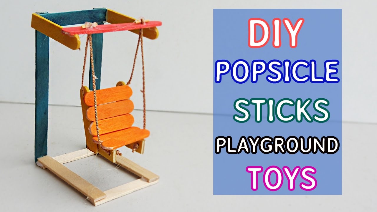 2 Mini Popsicle sticks Playground Toys : DIY Swing & Cradle