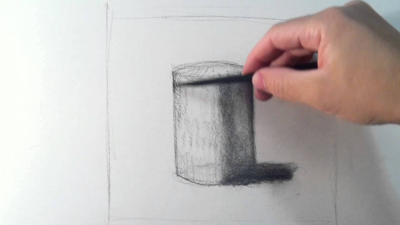 Drawing the cylinder in charcoal demo