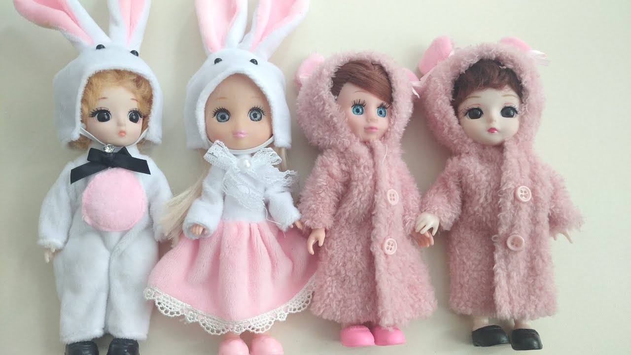 Unboxing: kawaii cosplay for mini bjd dolls 1/12 16 cm — Two rabbits and two pigs came for a walk