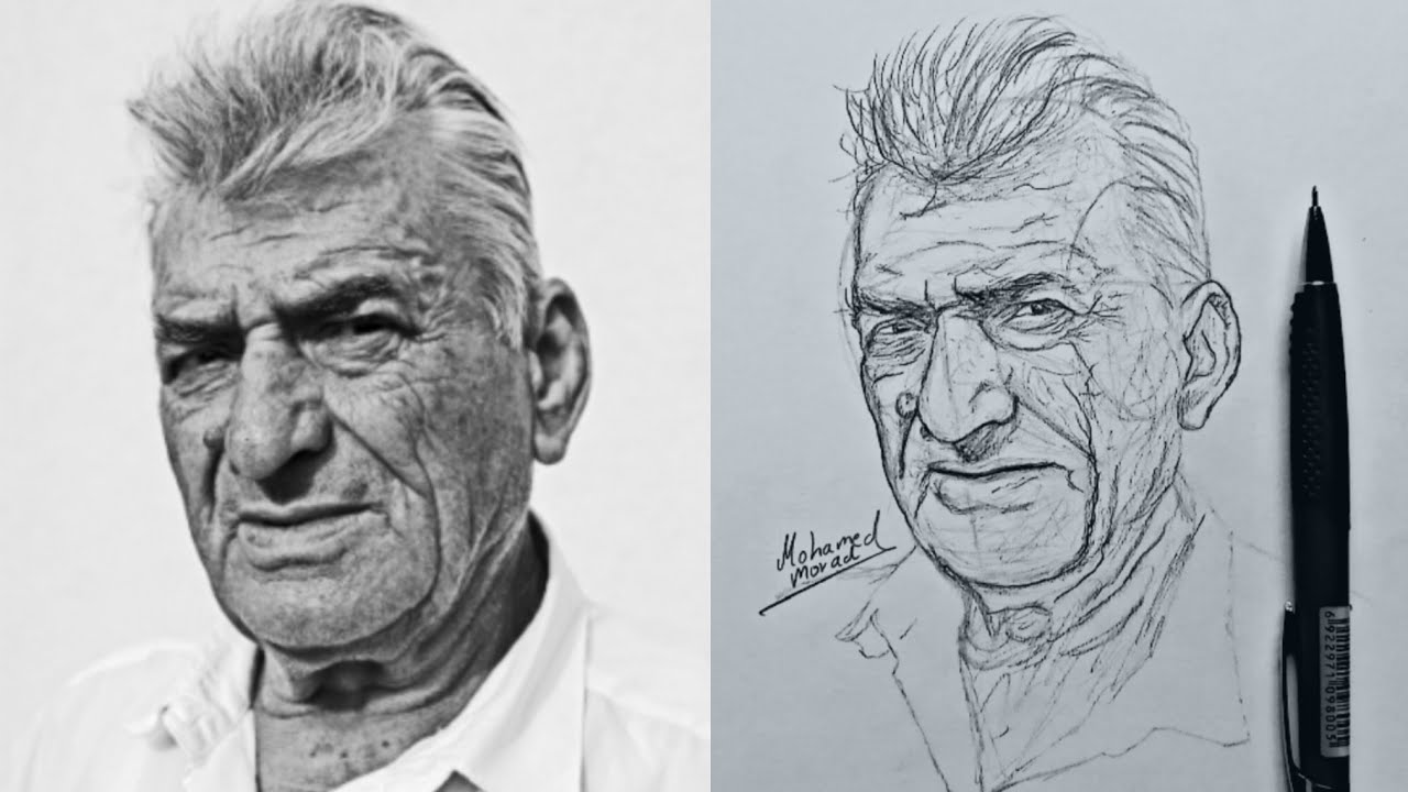 How to draw an old man's face using the Loomis method