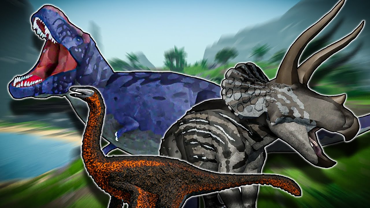 T. Rex, Triceratops и Ornithomimus в игре про динозавров ROBLOX!
