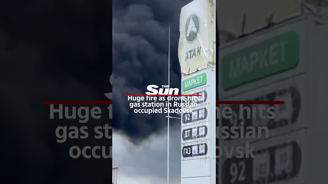 Huge fire as drone hits gas station in Russian-occupied Skadovsk