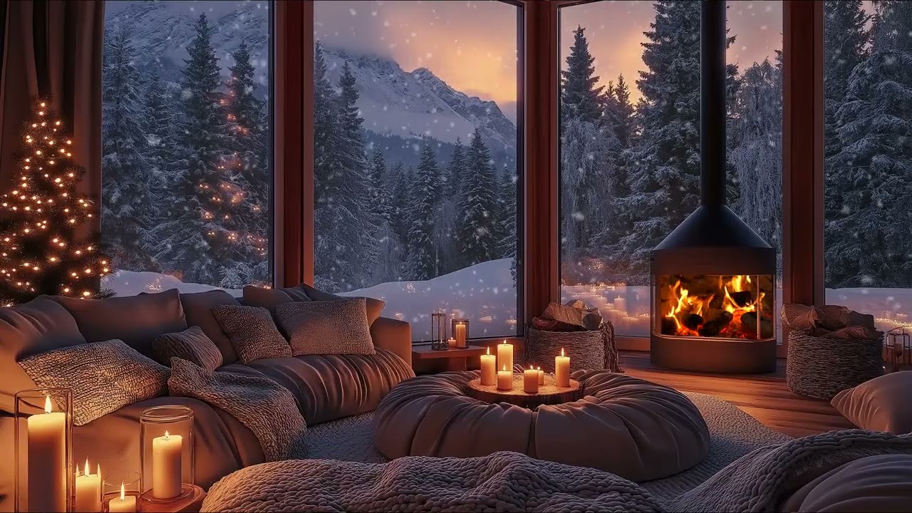 ❄️Cabin Blizzard White Noise | Winter Storm Fireplace for 3 Hours | Focus Sleep Study Stress Relief