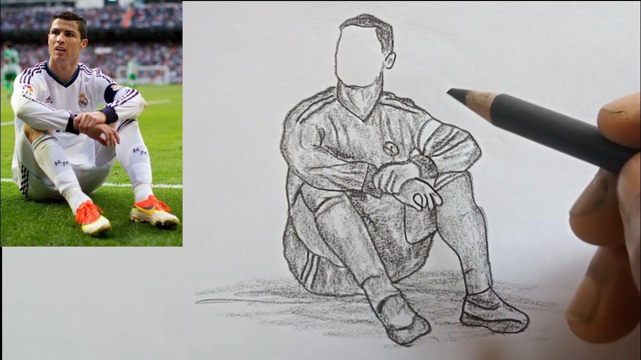 Drawing Cristiano Ronaldo Sitting in Relaxed Pose || Football Art