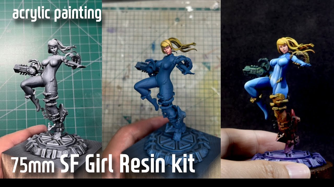 75mm SF girl resin figure, acrylic painting
