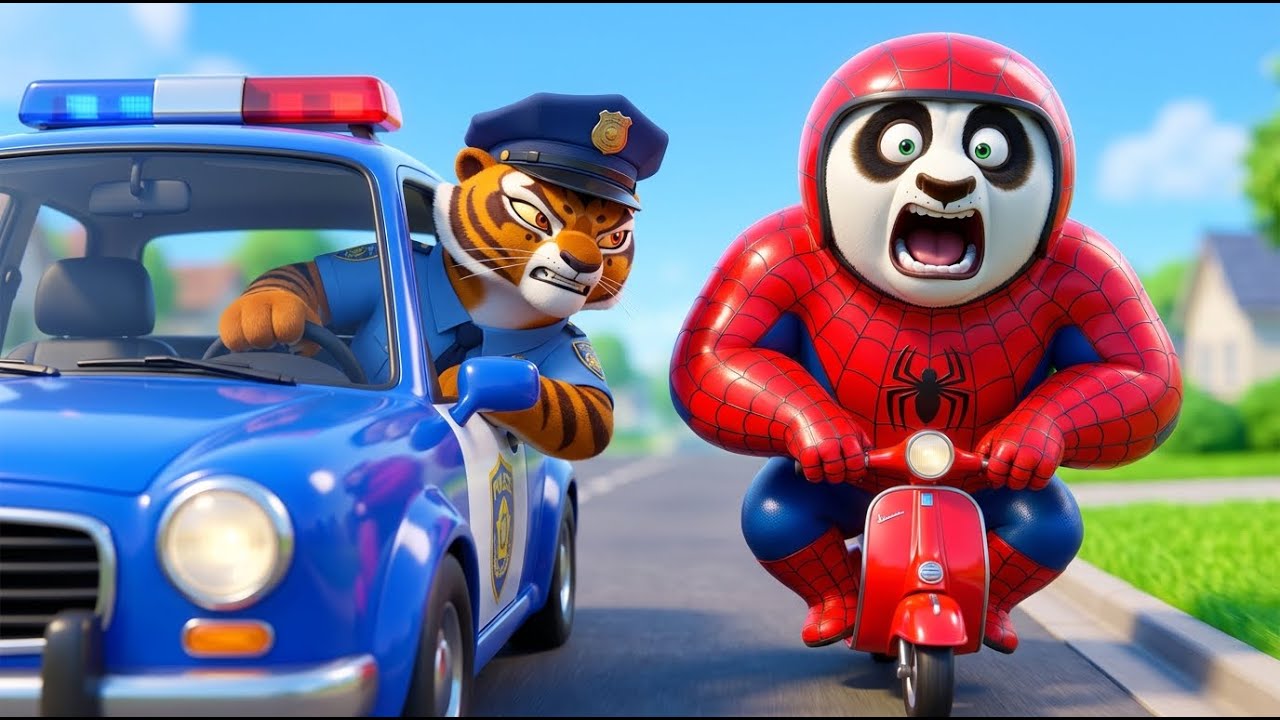 Spider Hero Po vs Police Tigress & Shifu! Funny Chase l KUNG FU PANDA 3D ANIMATION