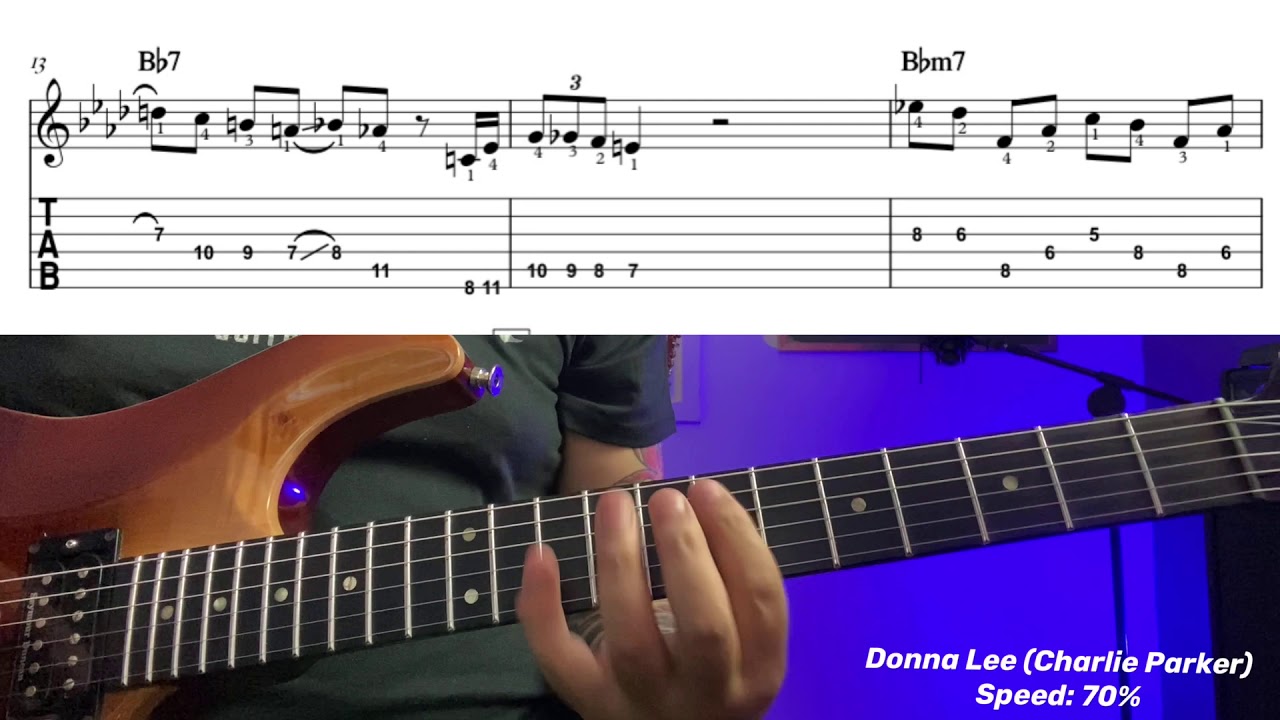 Donna Lee - Guitar Lesson Tab Slow To Fast - Tutorial Charlie Parker - Real Jazz Lessons Lesson 001