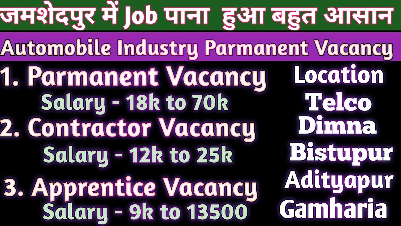 Parmanent job vacancy in jamshedpur 2025