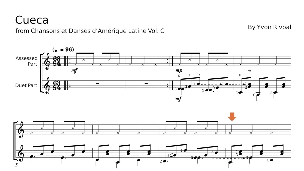 Cueca by Yvon Rivoal  - 2nd Guitar - Accompaniment (Slow/Medium tempo) - Classical Guitar - Grade 3