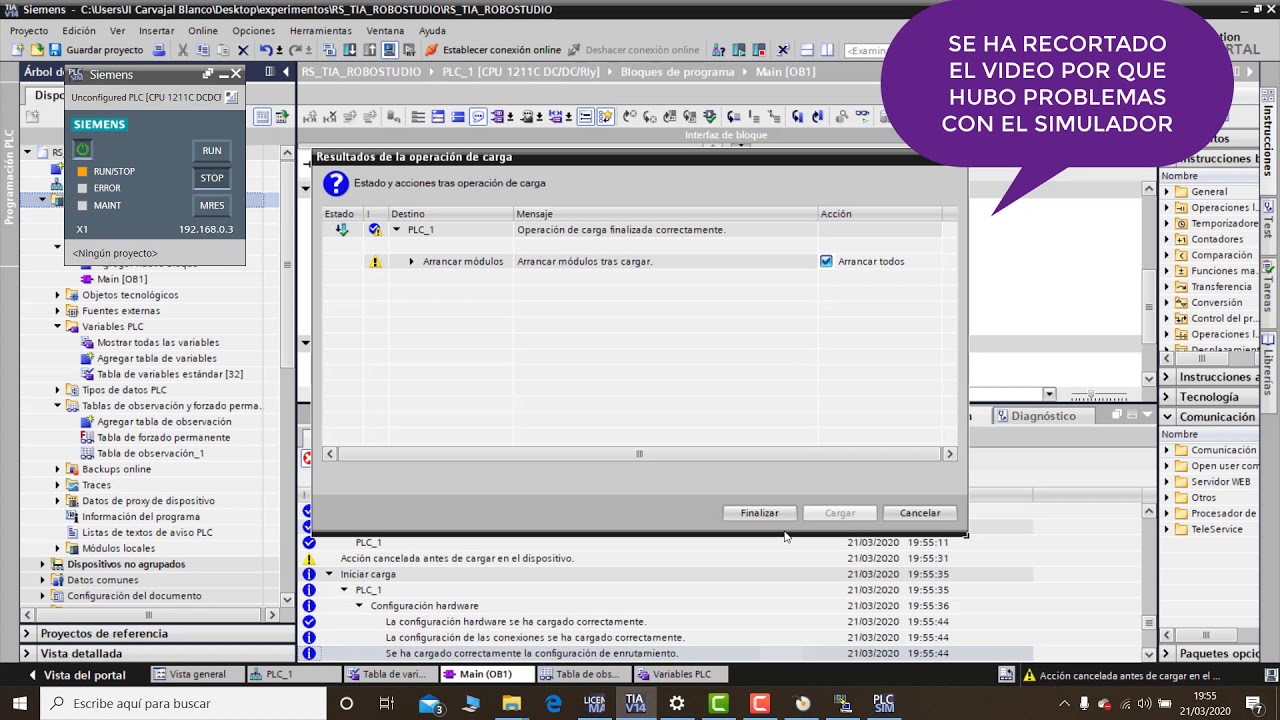 RobotStudio Manejado por  SIEMENS PLCSIM