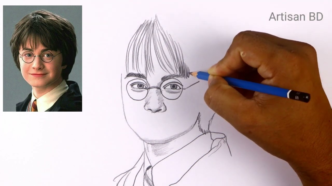 How to draw Realistic face Harry Potter, Easy step by step easy pencil sketch 