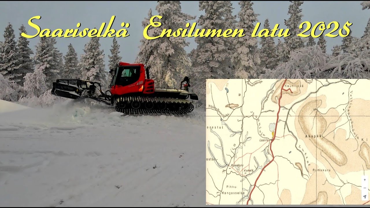 Saariselkä  – Latukone levittää tykkilunta ensilumen ladulle Laanilassa