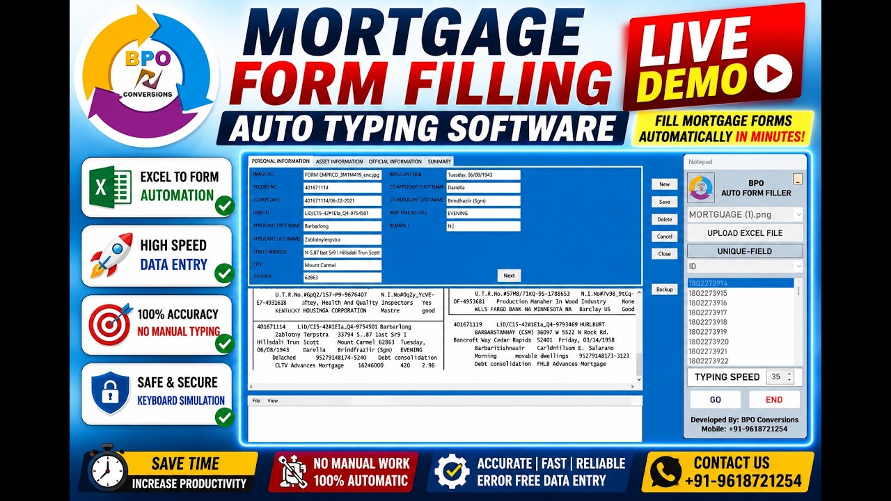 Mortgage Form Filling Auto Typing Software | Automatic Mortgage Data Entry | Live Demo