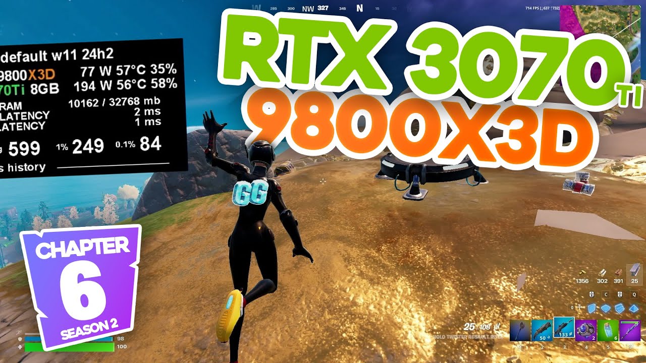 Ryzen 7 9800X3D RTX 3070 Ti 8GB ranked fortnite fps test performance mode 1080p chapter 6 season 2