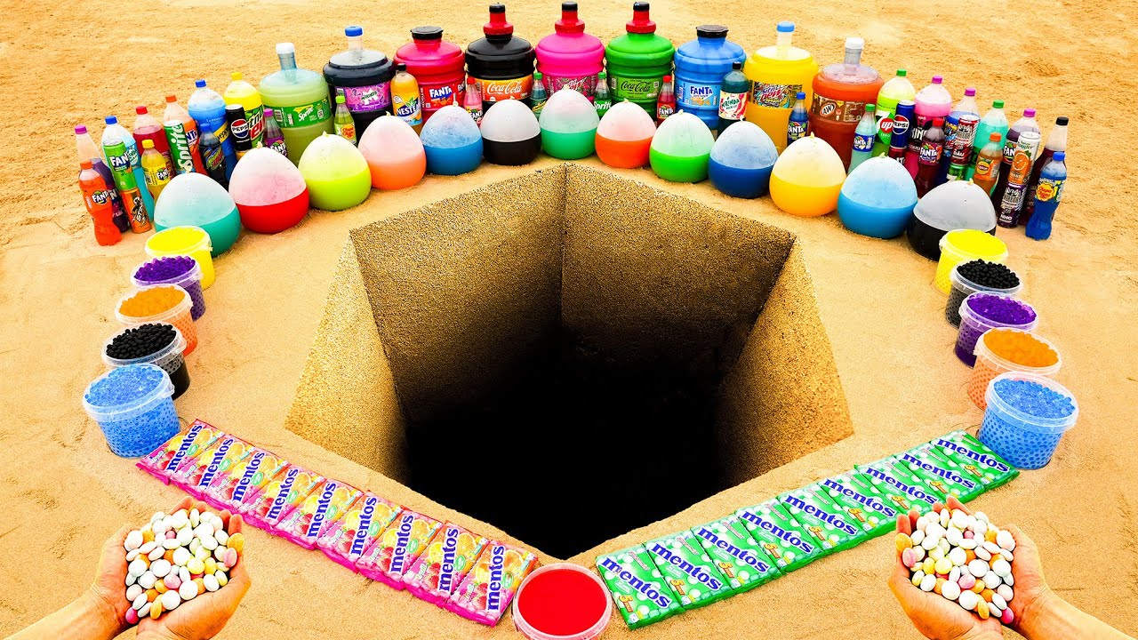 Experiment: Big Toothpaste Eruption from Minecraft Logo Hole with Fanta, Coca Cola and Mentos