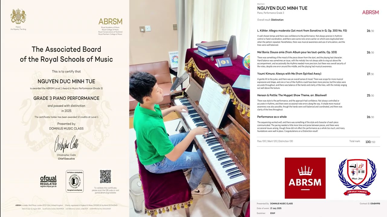 CÁCH QUAY THI PIANO ABRSM GRADE 3 PERFORMANCE (SYLLABUS 2025-2026)