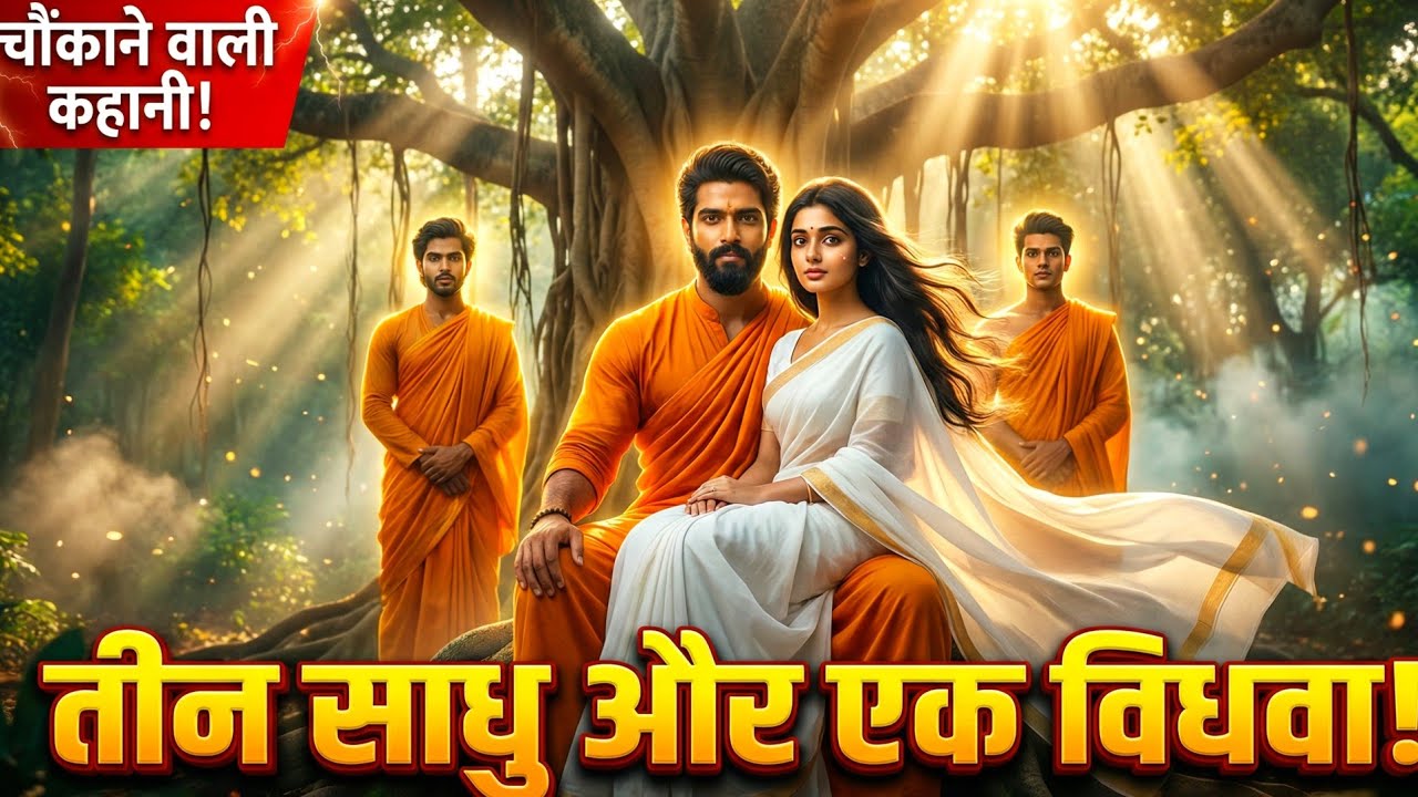 तीन साधु और एक विधवा। औरत की कहानी। हिंदी कहानी AI वीडियो #purani lahar #intertainment 