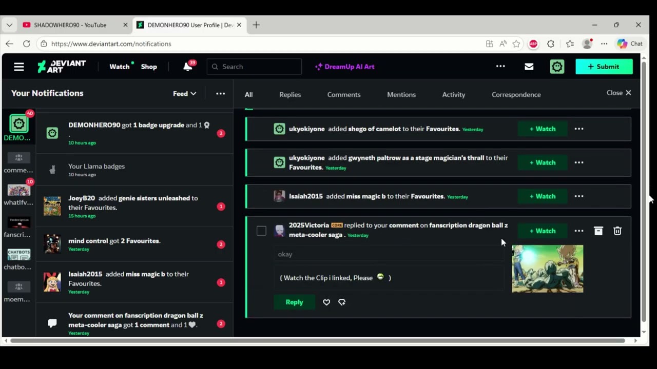 i just got 40 notifications on deviantart(january 13th 2025)